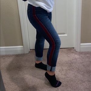 jeans! red velvet stripe, mid rise.